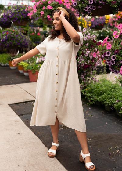 Chrissy Oatmeal Button Down Dress