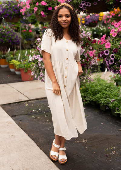 Chrissy Oatmeal Button Down Dress