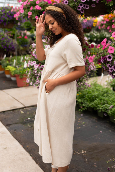 Chrissy Oatmeal Button Down Dress
