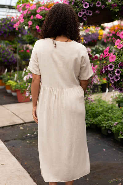 Chrissy Oatmeal Button Down Dress