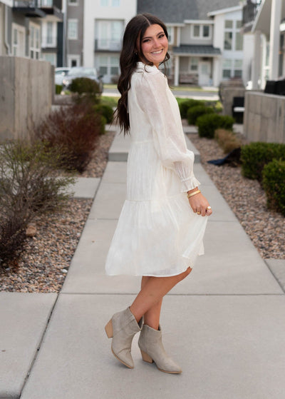Ivory button down dress with long sleeves