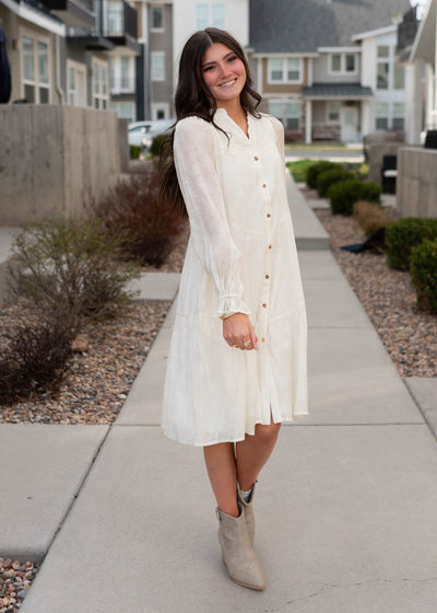 Knee length ivory button down dress