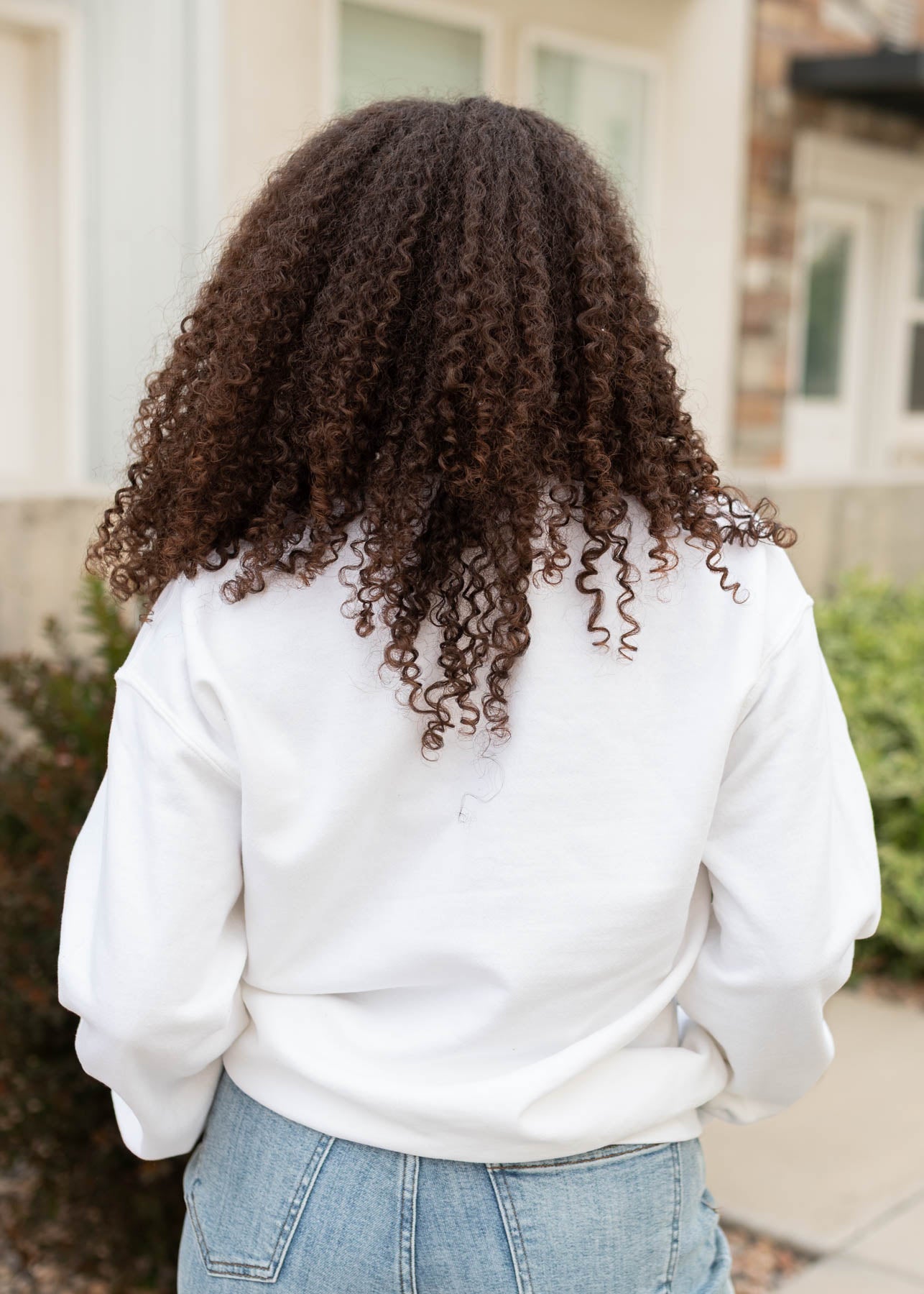 Back view of the ciao bella white sweatshirt