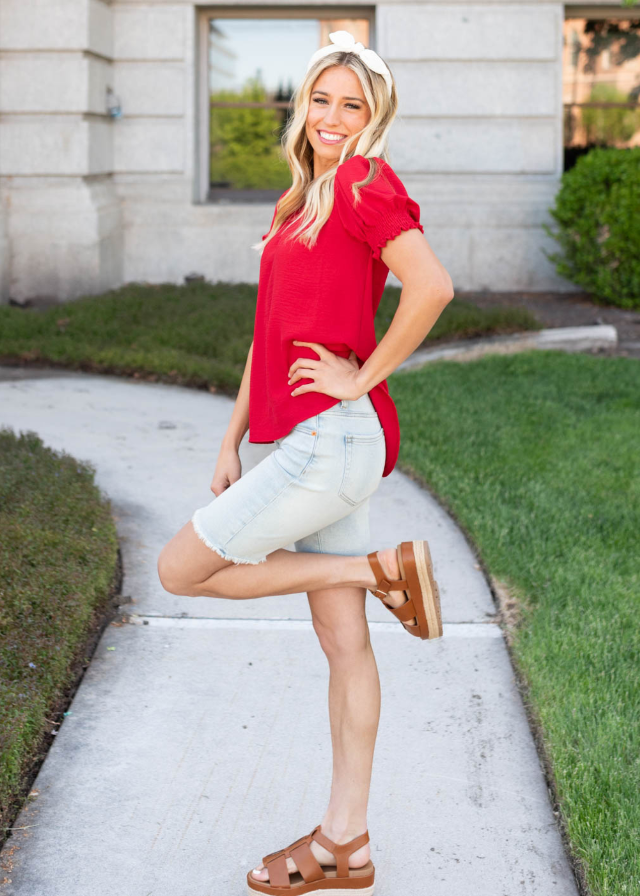 Red top with short sleeves