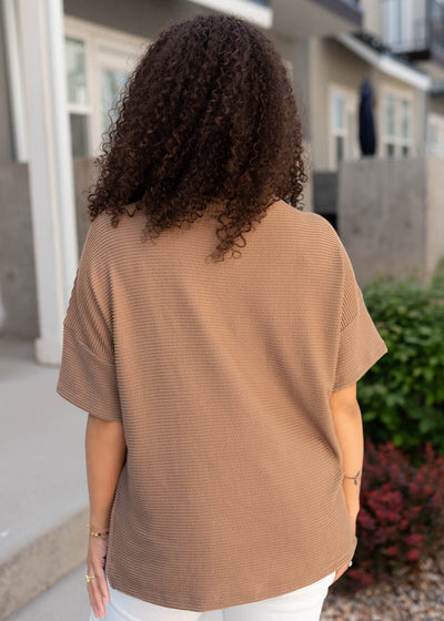 Back view of the light mocha textured top