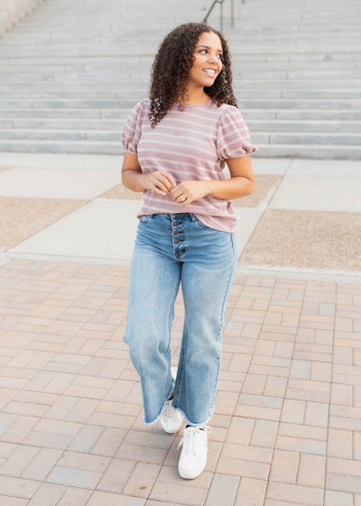Pink stripe ribbed top