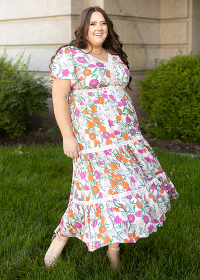 Plus size tan floral dress