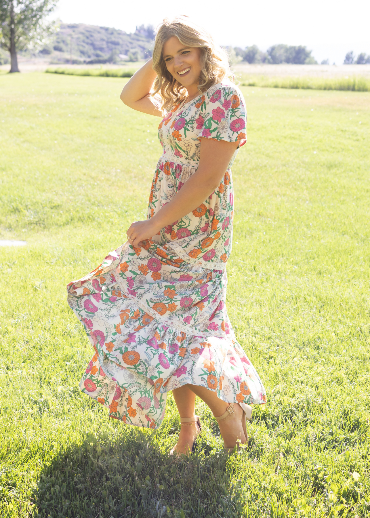 Tan floral dress