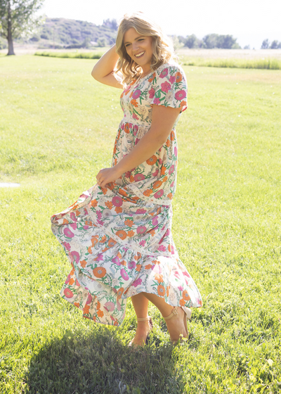 Tan floral dress