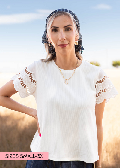 White scallop sleeve top