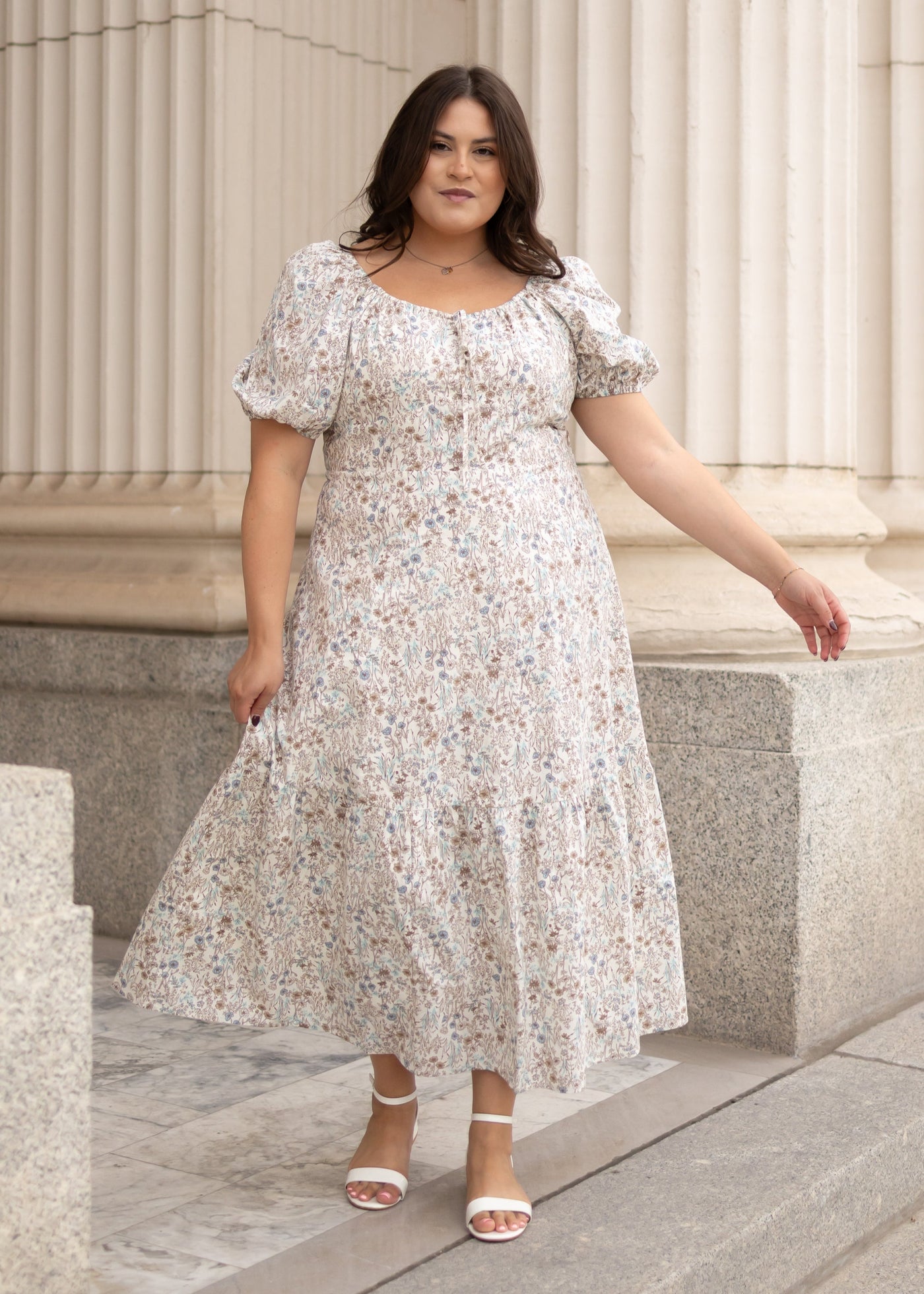 Modest Cleo cream floral dress in plus size