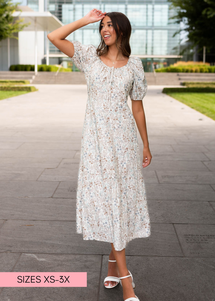Cleo Cream Floral Midi Dress Lena & Lou 3X