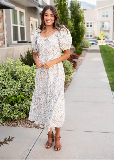 Cream floral dress with elastic waist