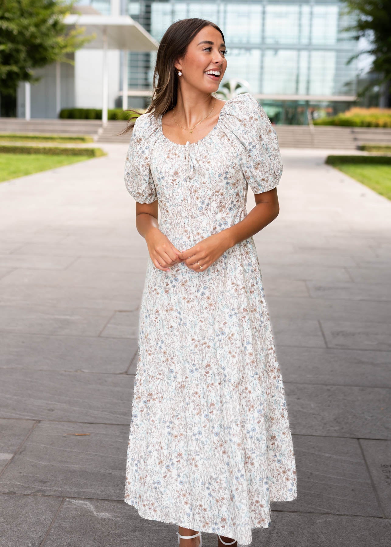 Short sleeve cream floral dress