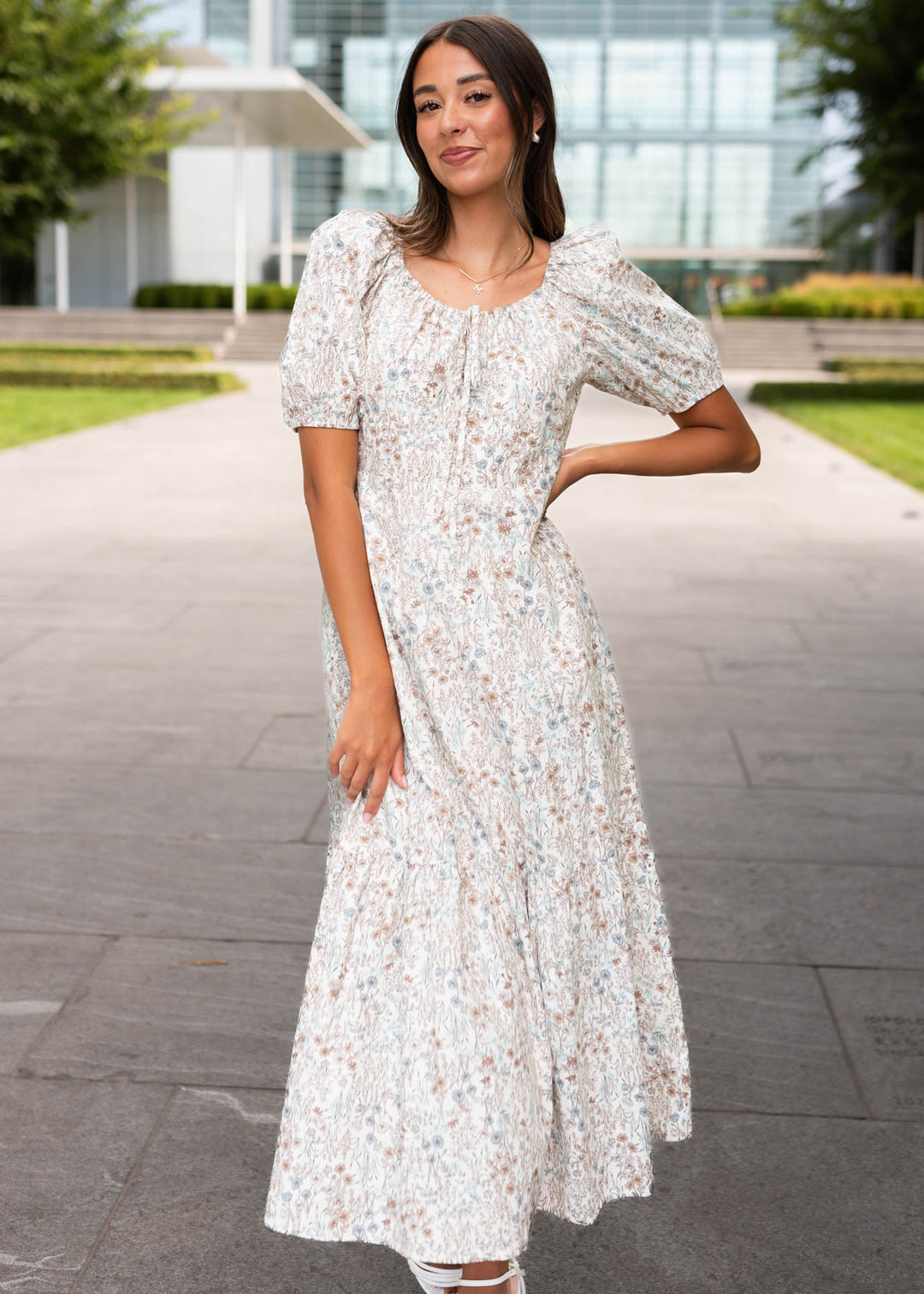 cleo floral maxi dress Cleo Cream Floral Midi Dress Lena & Lou 3X