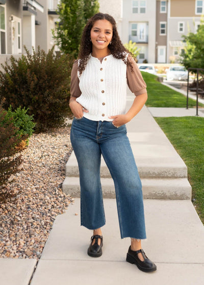 Small to large ivory sweater vest at Lena Layne