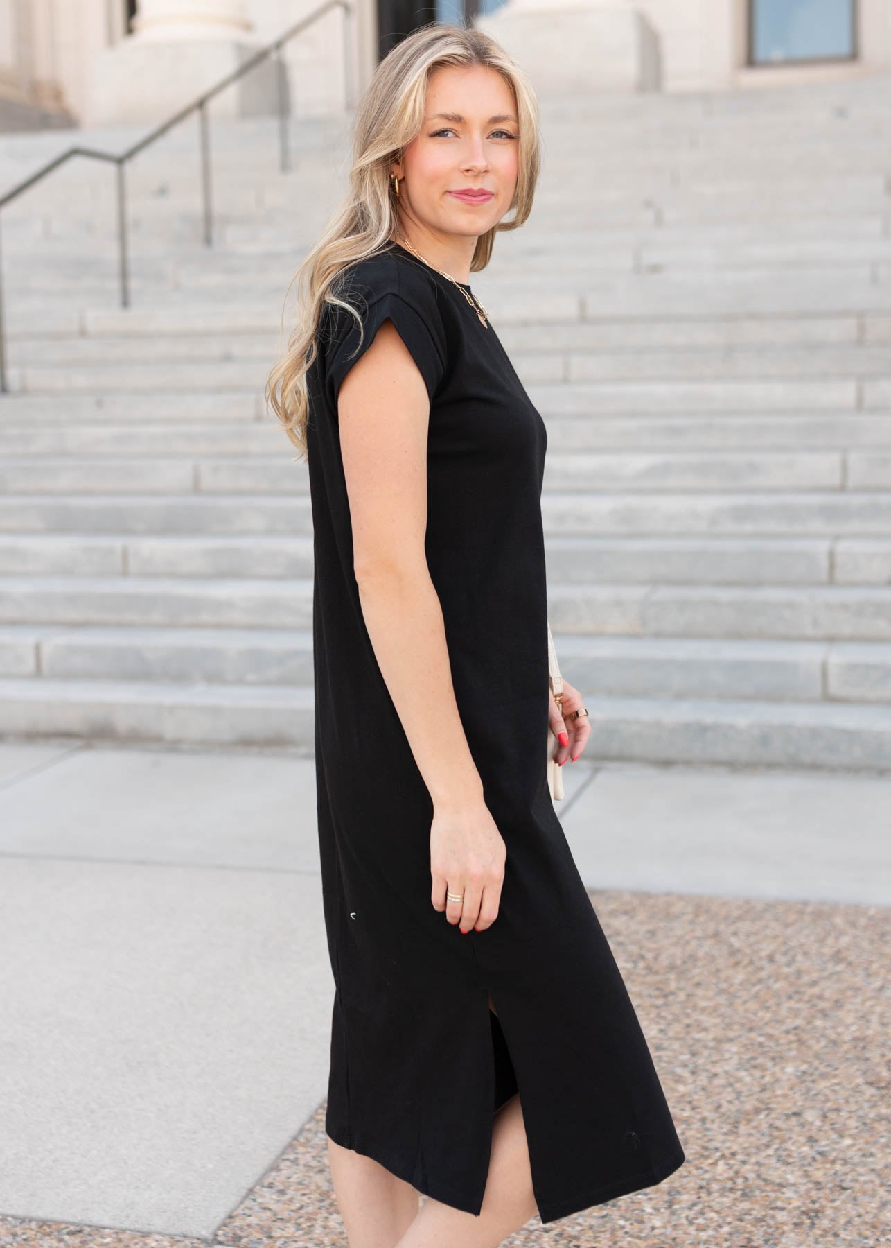 Side view of the carbon black dress
