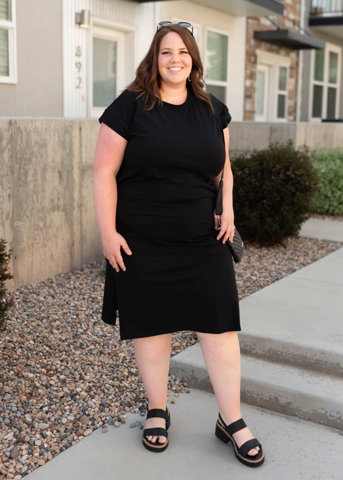 Below the knee plus size carbon black dress