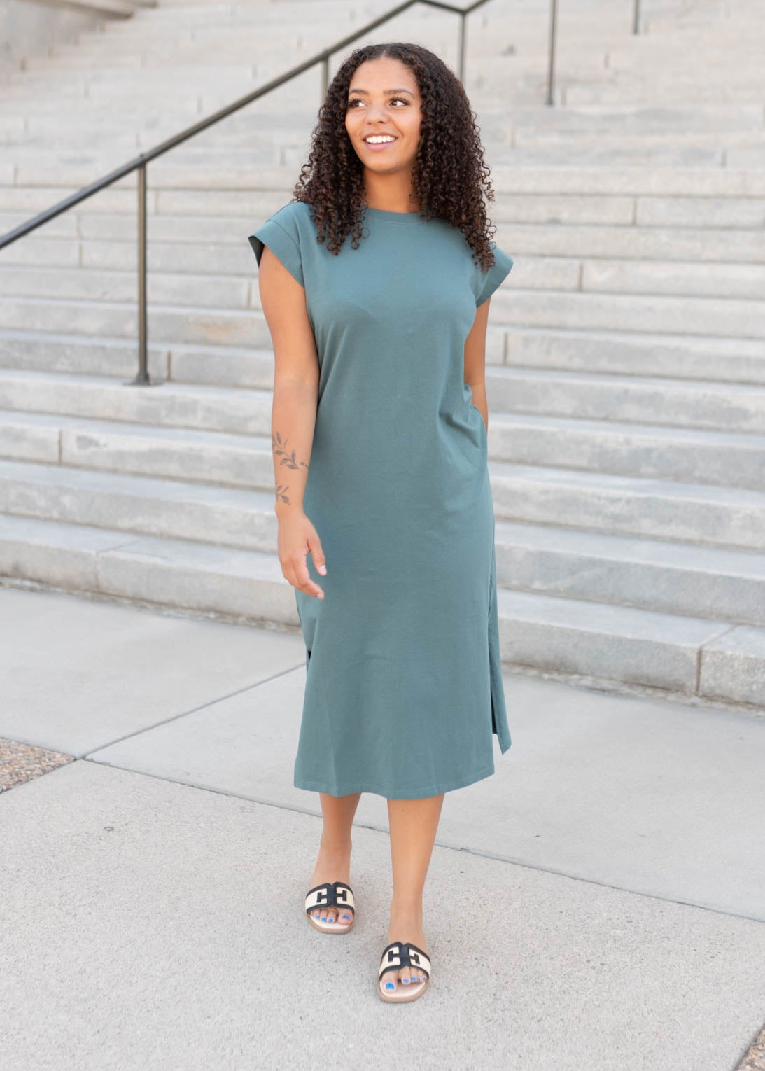 Forest green dress with slits on the sides