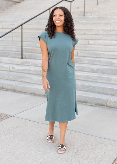 Forest green dress with slits on the sides