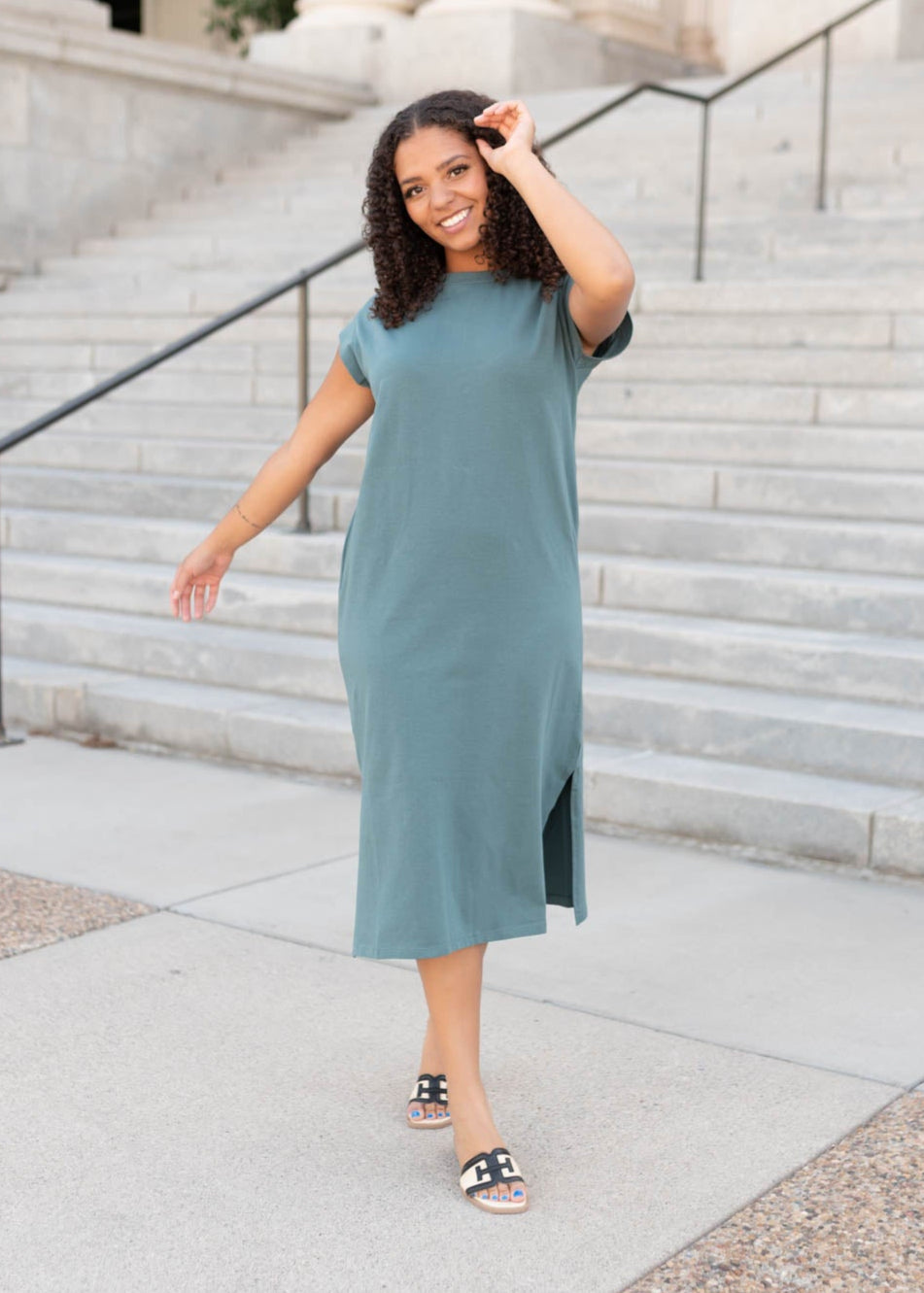 Forest green dress with cap sleeve