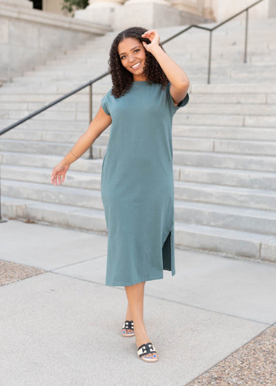 Forest green dress with cap sleeve
