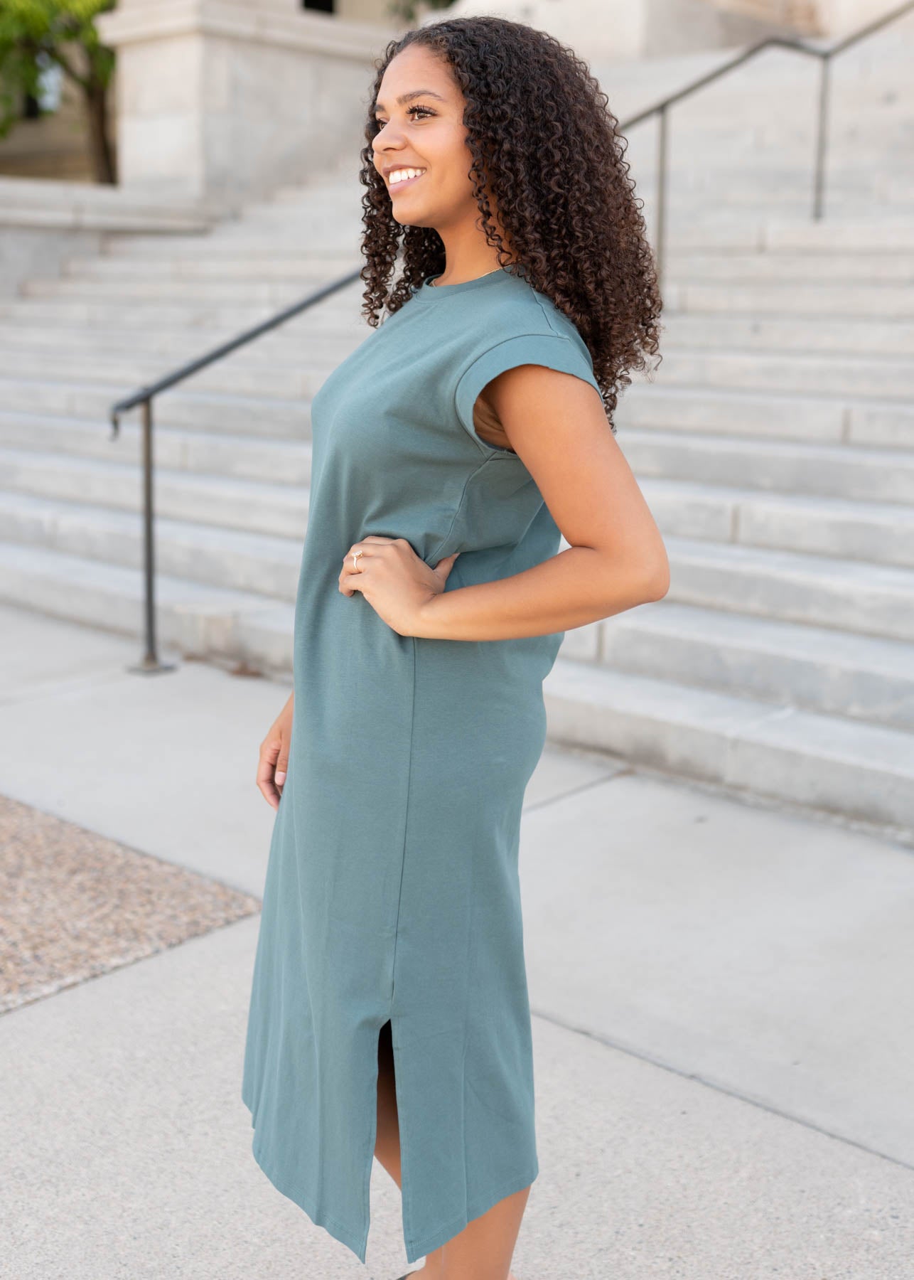 Side view of the forest greeen dress