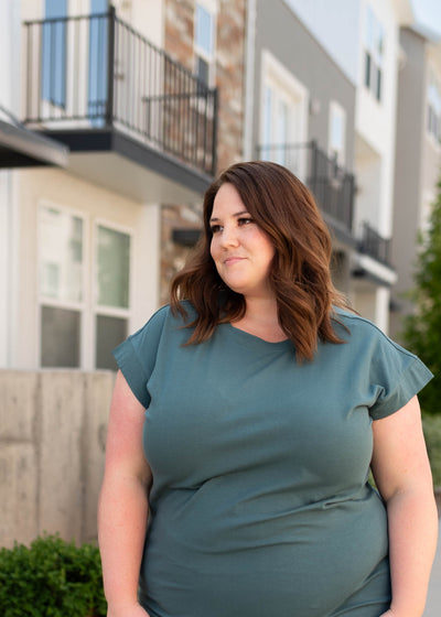 Short sleeve forest green dress in plus size