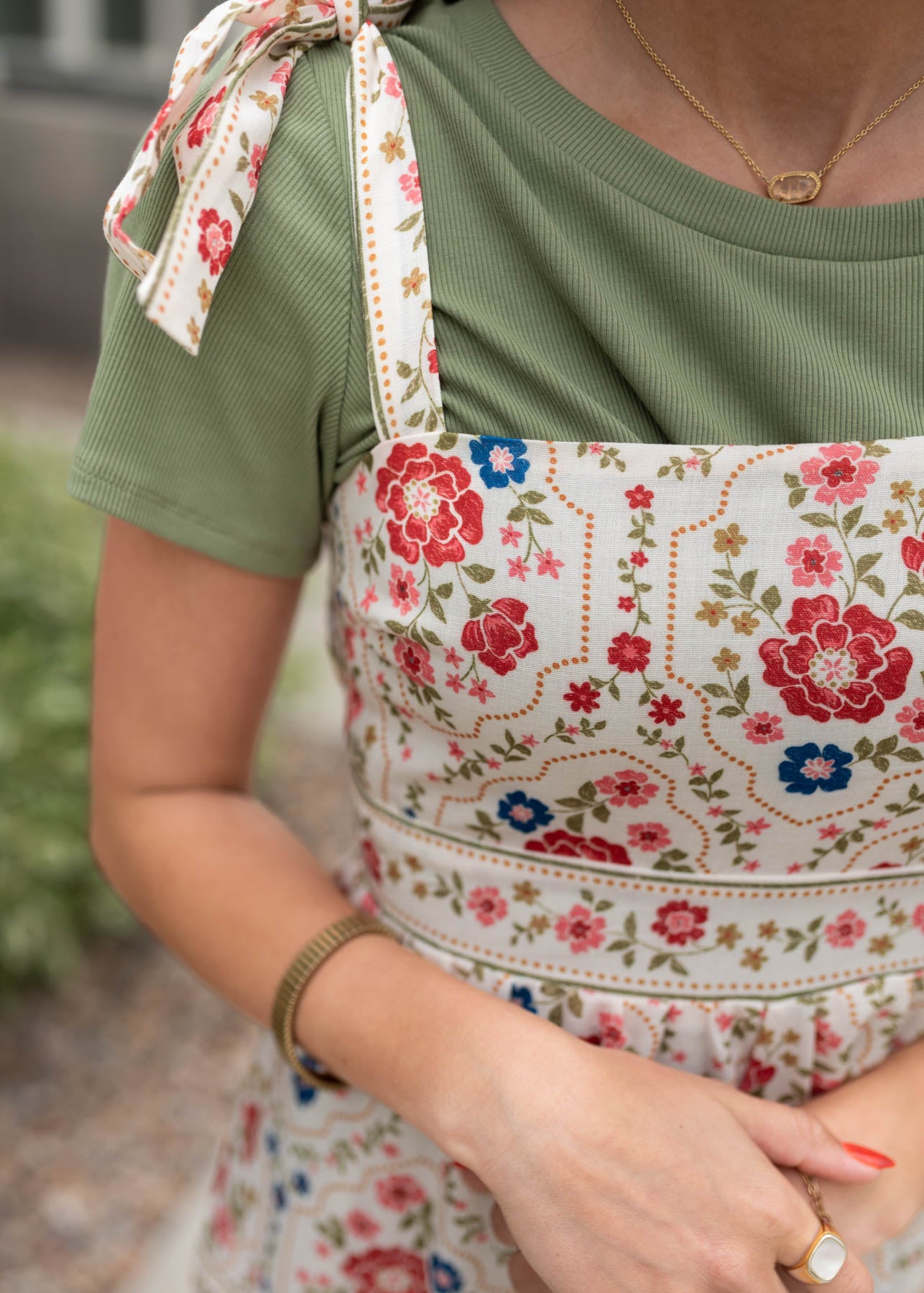 Close up of the fabric on the floral dress
