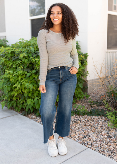 Black striped top with long sleeves