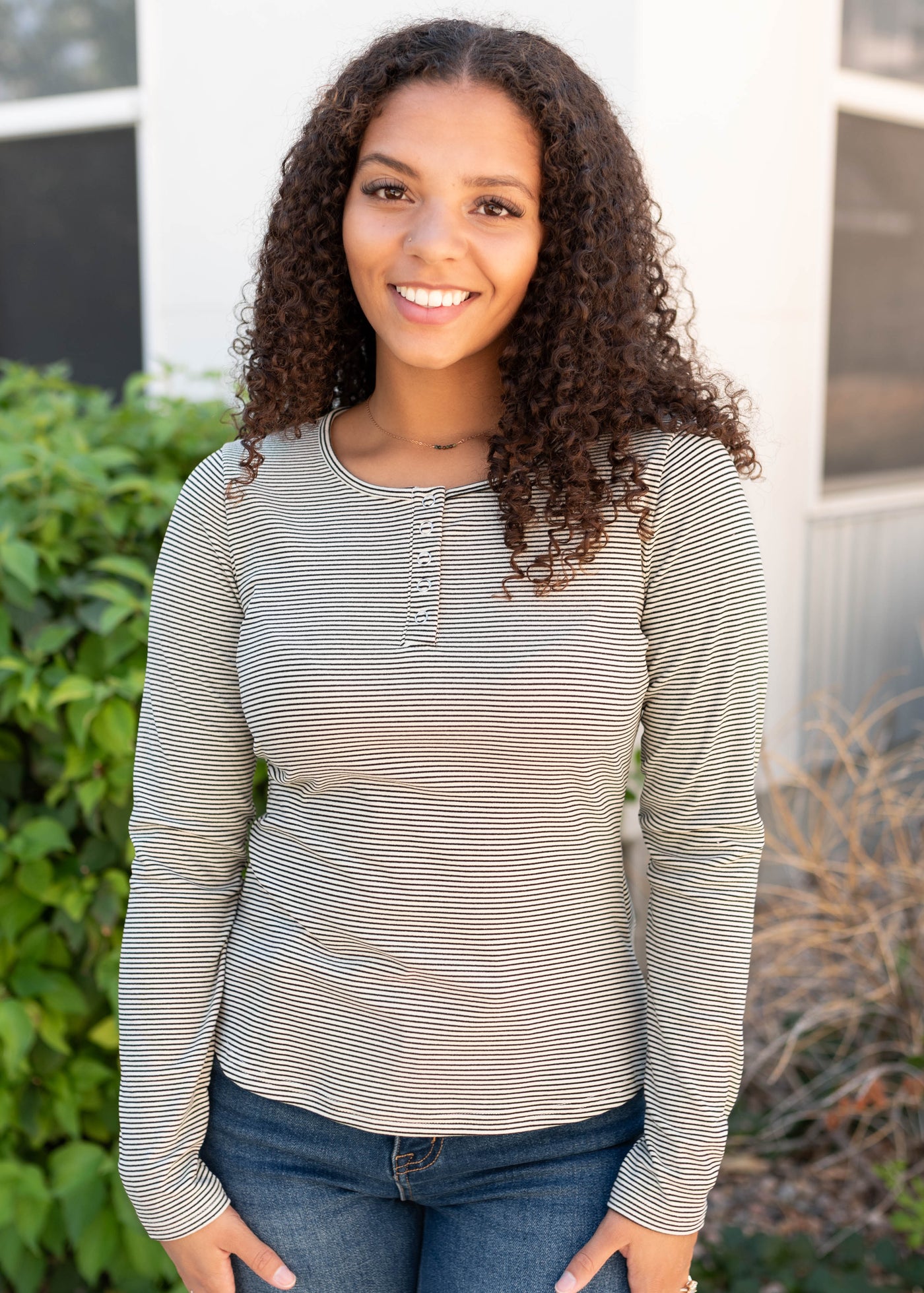 Long sleeve black striped top
