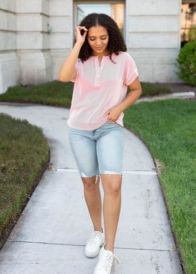 Short sleeve pink ribbed top