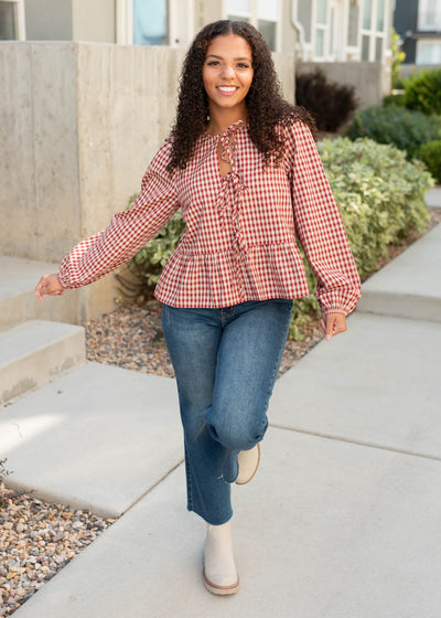 Cora Red Plaid Blouse