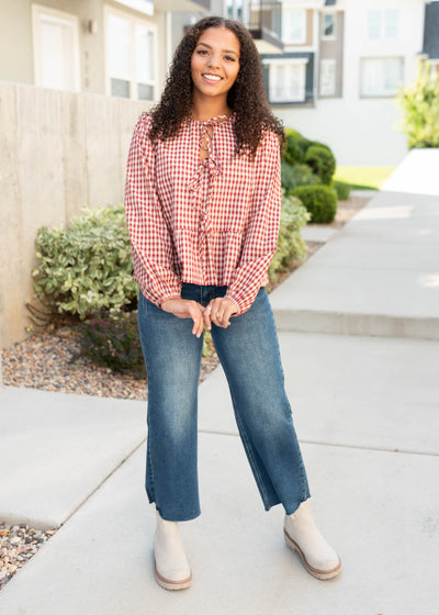 Cora Red Plaid Blouse