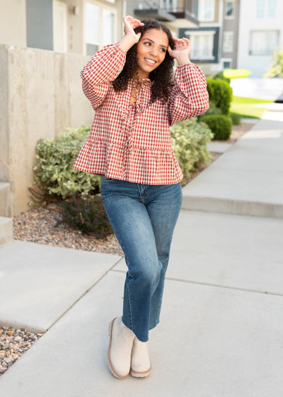 Cora Red Plaid Blouse