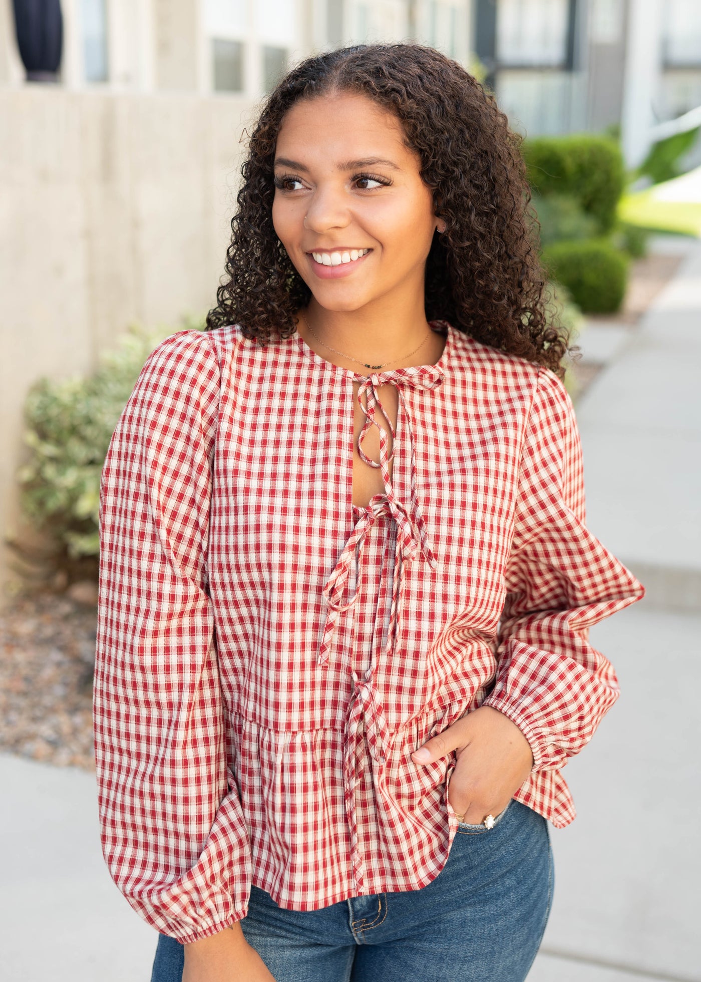 Cora Red Plaid Blouse