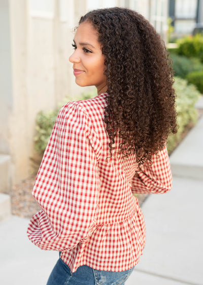 Cora Red Plaid Blouse