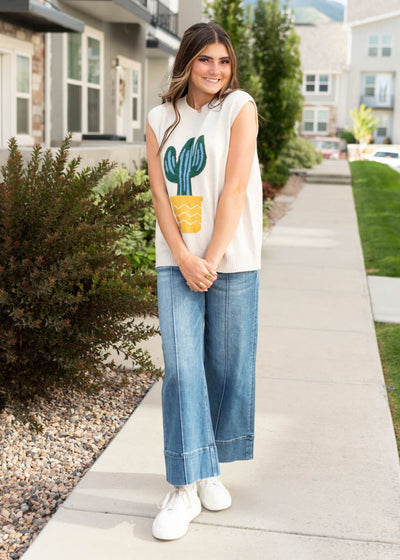 Modest sand cactus sweater vest at Lena Layne