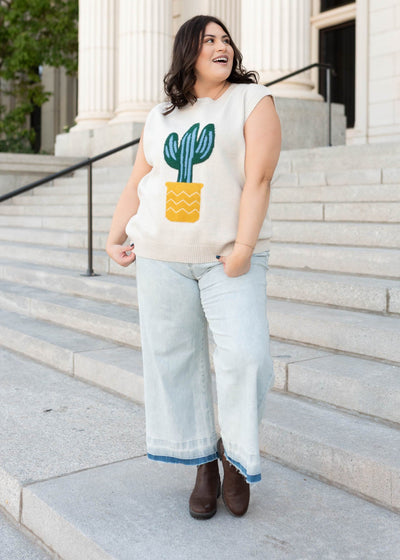 Plus size sand cactus sweater vest at Lena Layne