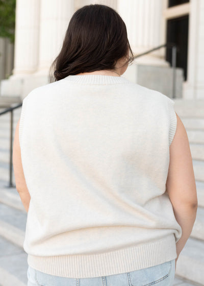 Back view of the sand cactus sweater in plus size