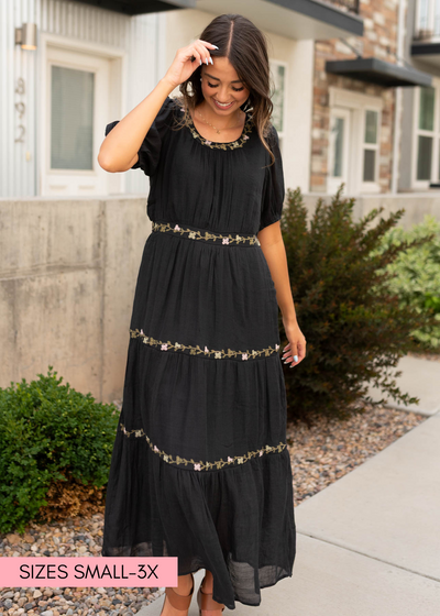 Black embroidered dress