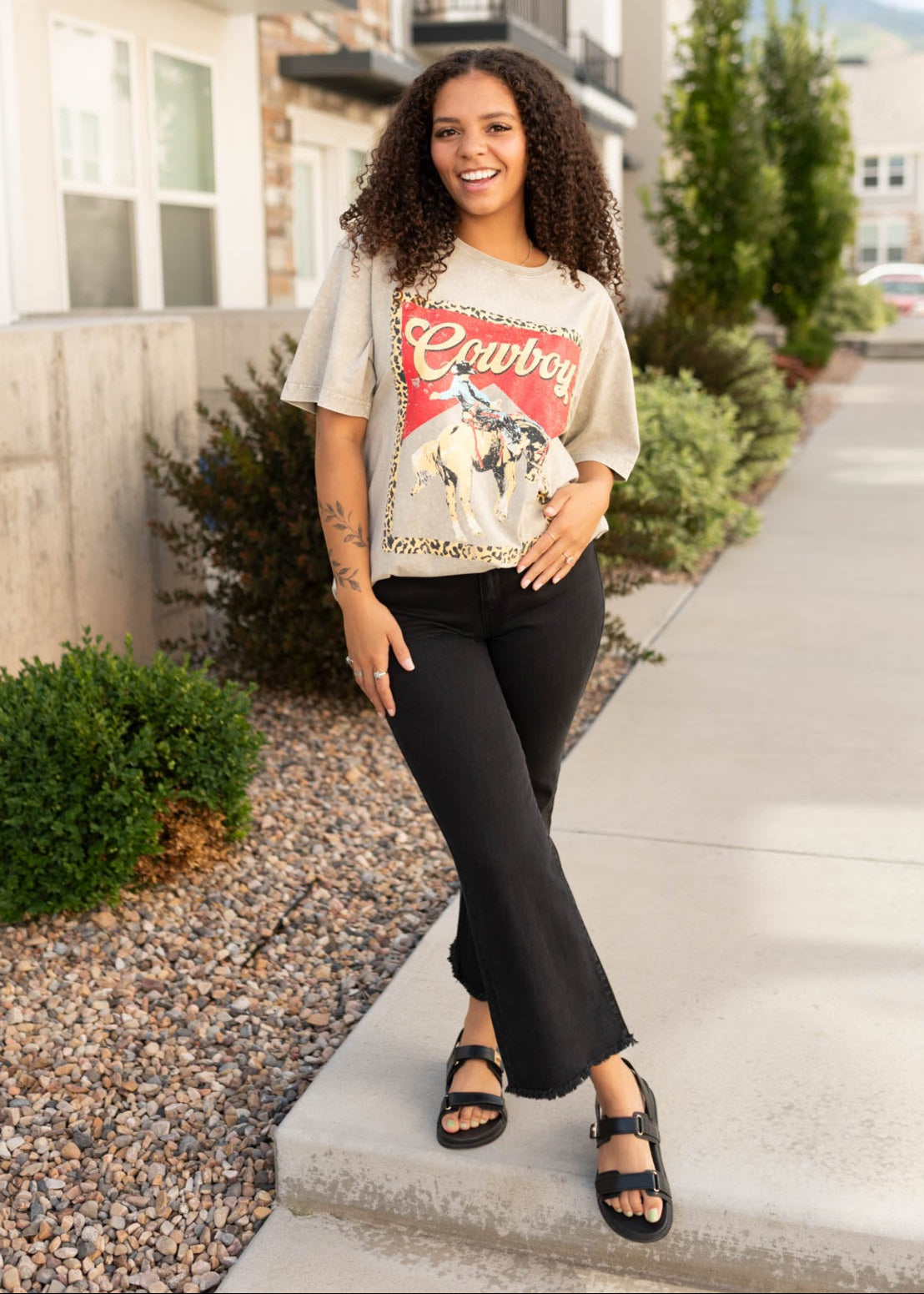 Cowboy light mocha graphic tee with a horse