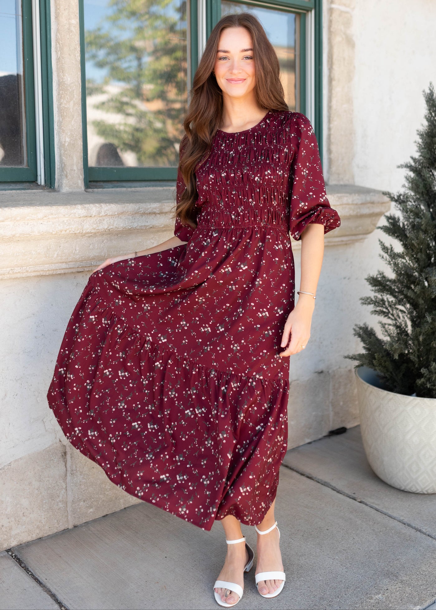 Everly Burgundy Floral Dress
