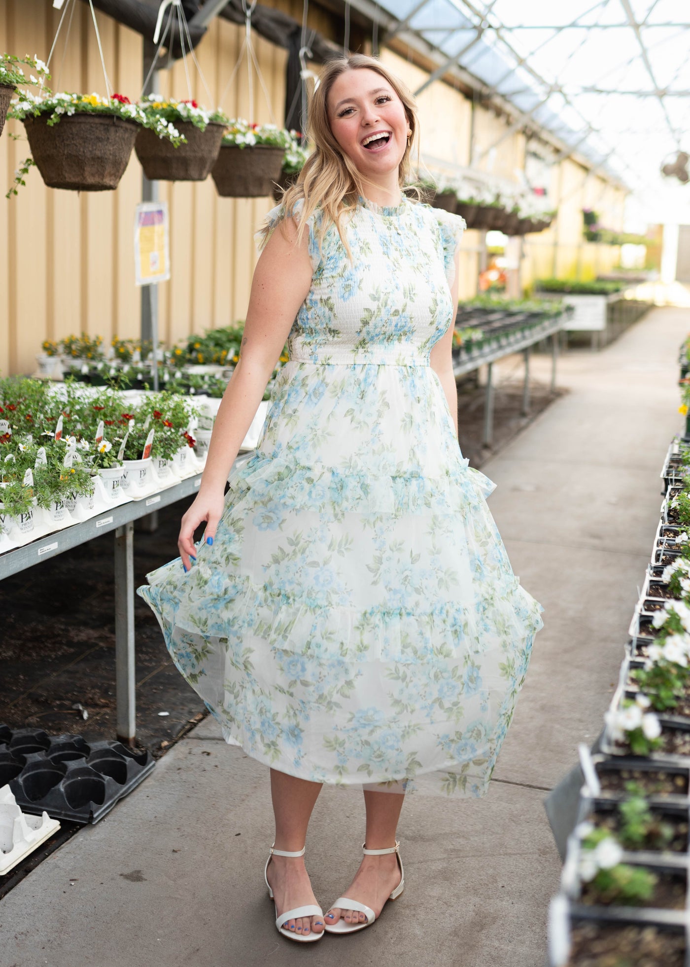 cream and blue floral dress Alexia Mesh Dress hobbs SHEIN LUNE Traceable Cotton Size:5cm x 5cm (box of 50) gathered bodice and a global-subheading-Pleated Shirtdress