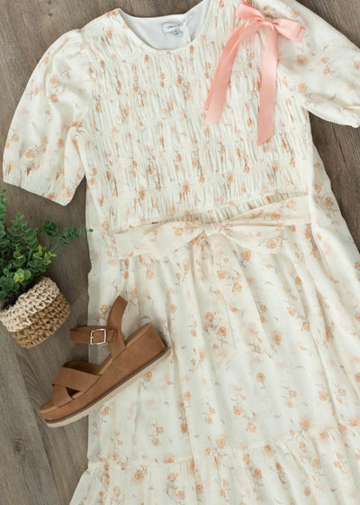 Cari Cream Floral Smocked Dress