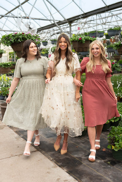 Rayleen Cream Embroidered Mesh Dress