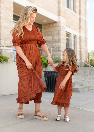 Aurelia Rust Smocked Little Girl Dress