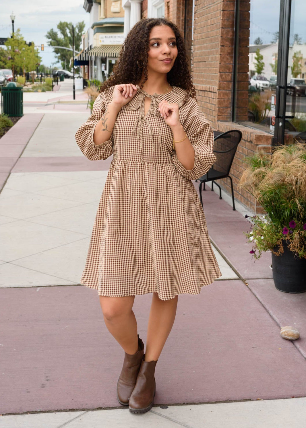 Penelope Brown Gingham Dress