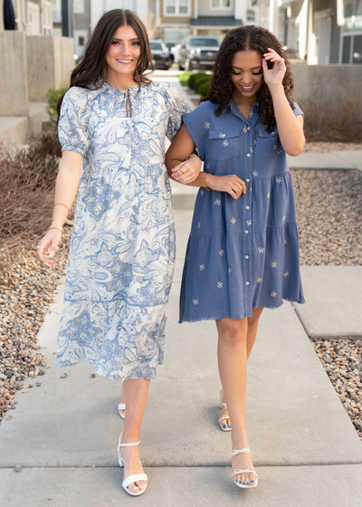Perla Blue Paisley Pattern Dress