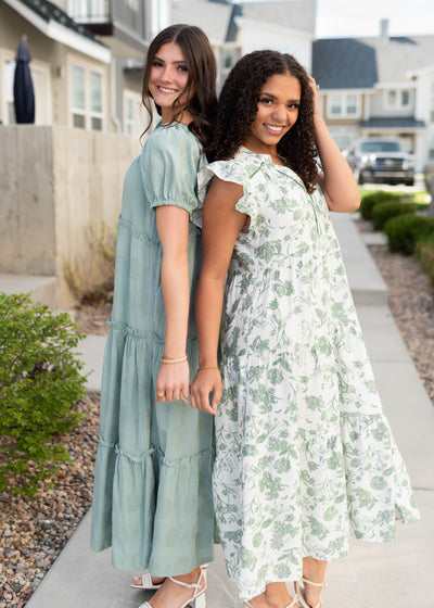 Nessie Green Floral Pattern Dress